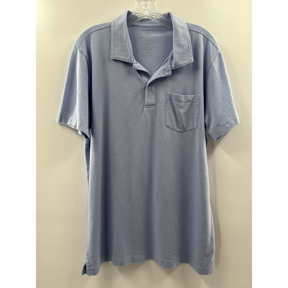 Mack Weldon Men’s Short Sleeve Knit Light Blue Polo Logo Pocket Size XL